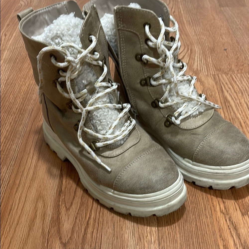Art Class Tan and White High-Top Boots with Suede Finish